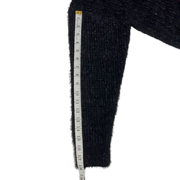 FRNCH Sweater Black Silver Threading Eyelash Knit Crew Neck Long Sleeves M/L - Picture 11 of 16